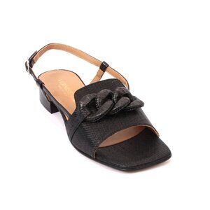 Vernissage 5205 Black Raffia Leather Heel Slingback Sandals Shoes